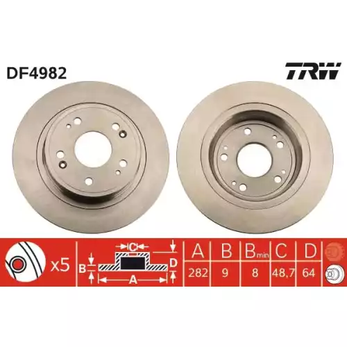 TRW Arka Fren Diski Düz DF4982