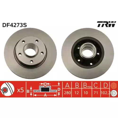 TRW Arka Fren Diski Rulmansız DF4273S