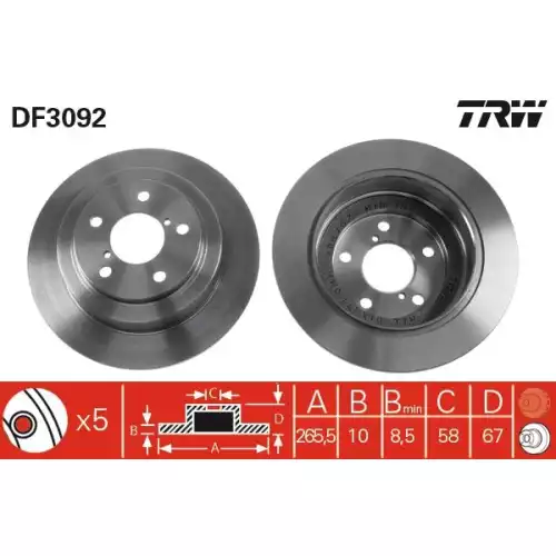 TRW Arka Fren Diski Düz DF3092