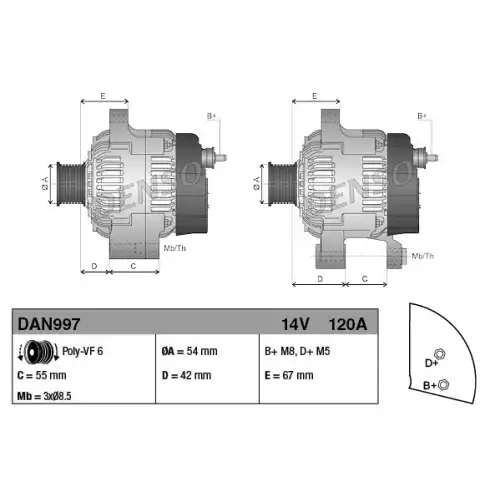 DENSO Alternatör 12V 120A DAN997