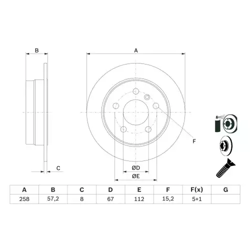 BOSCH Arka Fren Diski 258mm Takım 0986479235