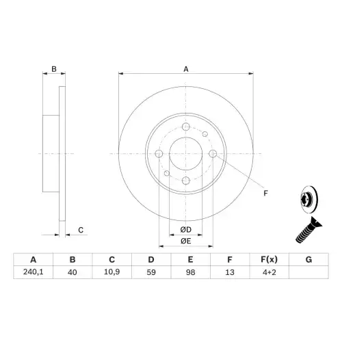 BOSCH Ön Fren Diski Düz 240.5Mm 0986478342