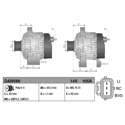 DENSO Alternatör r 12 V 90A DAN588