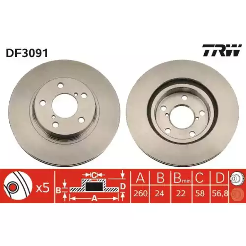 TRW Ön Fren Diski Havalı 260.5.mm Takım DF3091