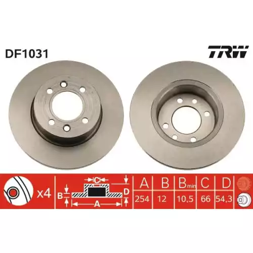 TRW Arka Fren Diski Düz 4 Delik DF1031