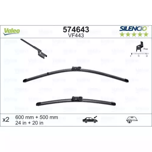 VALEO Ön Cam Silecek Süpürgesi Flat Blade X2 Vm443 600 500 574643