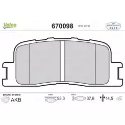 VALEO Arka Fren Balatası Tk 670098