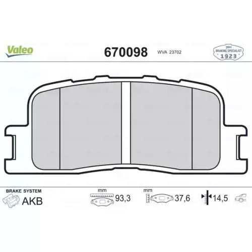 VALEO Arka Fren Balatası Tk 670098