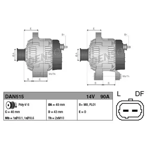 DENSO Alternatör 12 V 80A DAN515