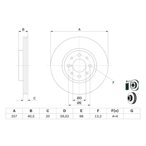 BOSCH Ön Fren Diski Havalı 257.mm Takım 0986478515-0986479W68