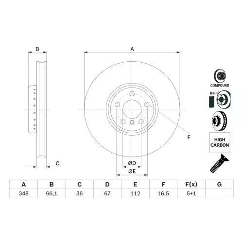 BOSCH Fren Diski Ön Sol Havalı Adet 0986479F58