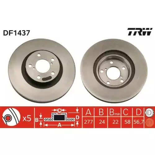 TRW Ön Fren Diski Havalı 277.5.mm Takım DF1437