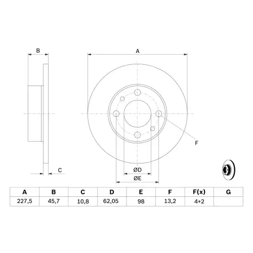 BOSCH Ön Fren Diski Düz 227Mm 0986478063