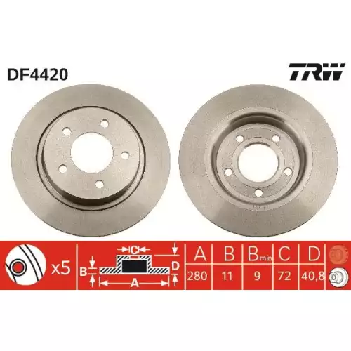 TRW Arka Fren Diski Düz DF4420