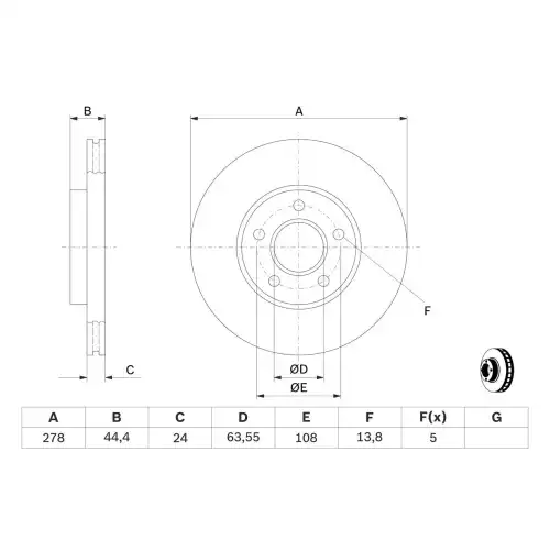 BOSCH Fren Diski Havalı Ön 278Mm 0986479069