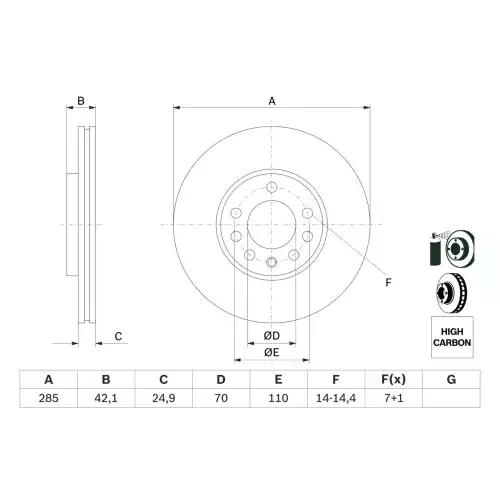 BOSCH Ön Fren Diski 285mm Adet 0986479107