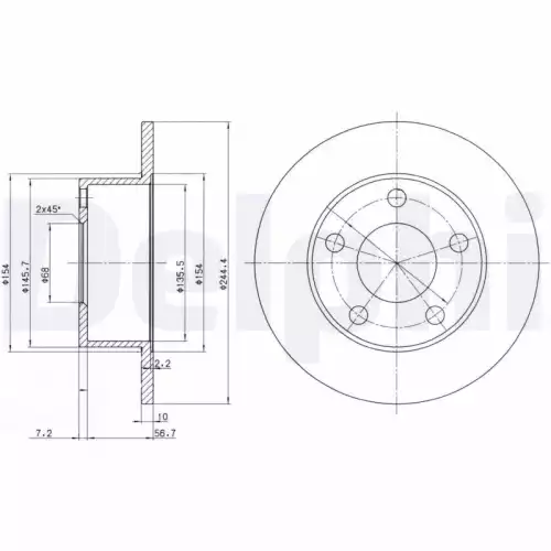 DELPHI Arka Fren Diski Dolu Ø245 5 Bıjon BG2746