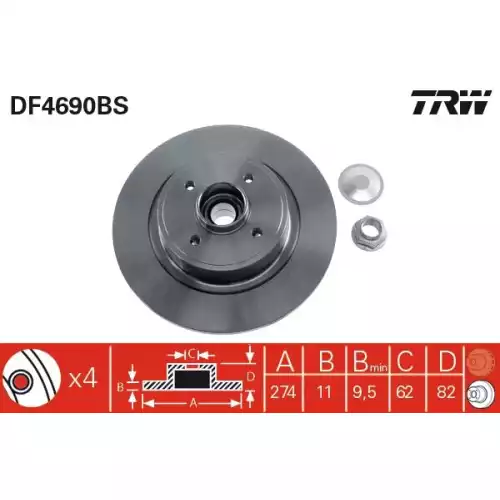 TRW Arka Fren Diski Düz Rulmanlı DF4690BS