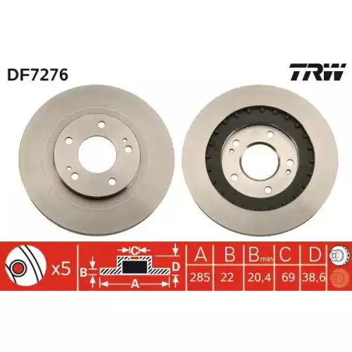 TRW Ön Fren Diski Havalı 285.5.mm Takım DF7276