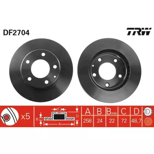 TRW Ön Fren Diski Havalı 258mmmm DF2704