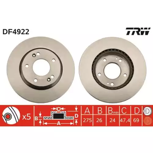 TRW Ön Fren Diski Havalı 275mmmm DF4922