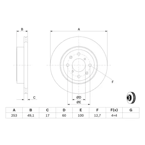 BOSCH Fren Diski Havalı Ön 252 4Mm 0986479370