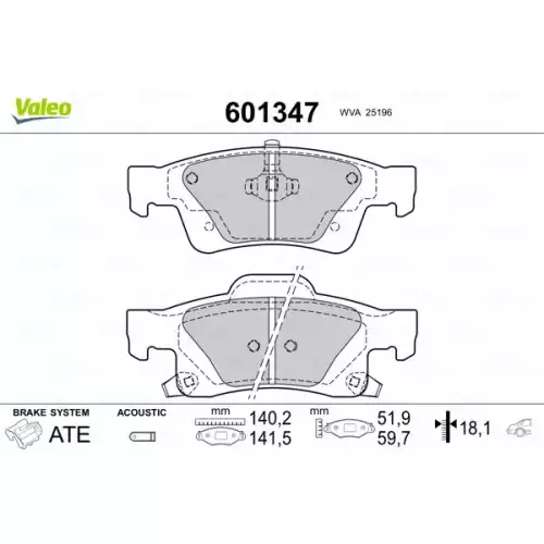 VALEO Arka Fren Balatası 601347