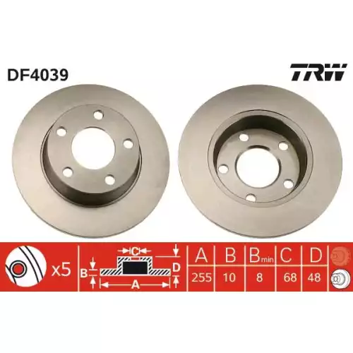 TRW Arka Fren Diski Düz DF4039