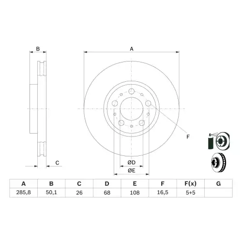 BOSCH Ön Fren Diski Havalı 285.5 MM 0986479210