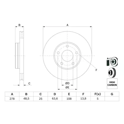 BOSCH Fren Diskli Ön Havalı 278 Mm 0986479173