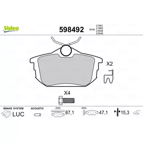 VALEO Arka Fren Balatası Tk 598492