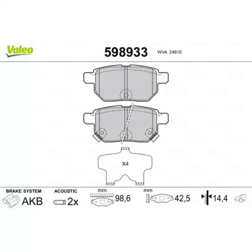 VALEO Arka Fren Balatası Tk 598933