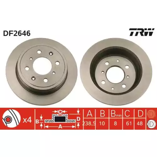 TRW Arka Fren Diski Düz DF2646