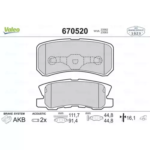 VALEO Arka Fren Balatası Tk 670520