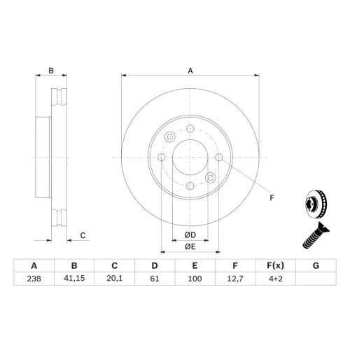 BOSCH Ön Fren Diski Havalı 238 MM 0986479R66 ) Küçük 0986478276