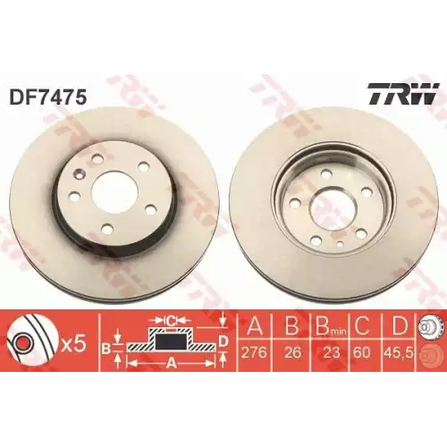 TRW Ön Fren Diski Havalı 276.5mm DF7475