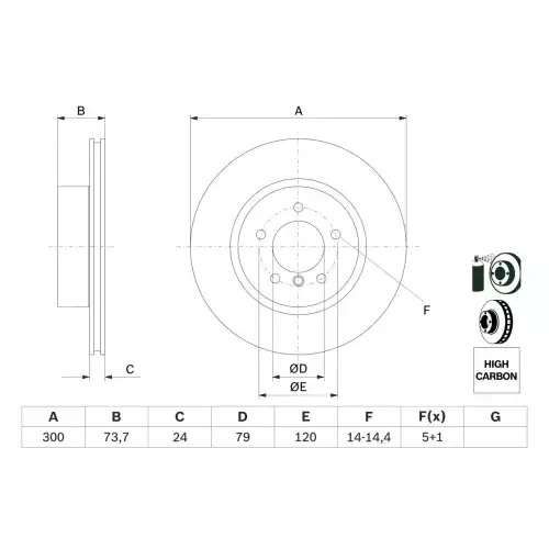 BOSCH Ön Fren Diski 300mm Havalı Yüksek Karbon Alasımlı 0986479216