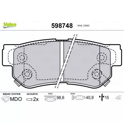 VALEO Arka Fren Balatası Tk 598748-670748