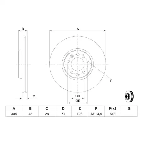 BOSCH Ön Fren Diski Havalı Takım 304mm 0986479380