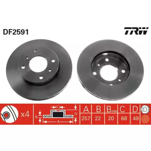 TRW Ön Fren Diski Havalı 257mmmm DF2591