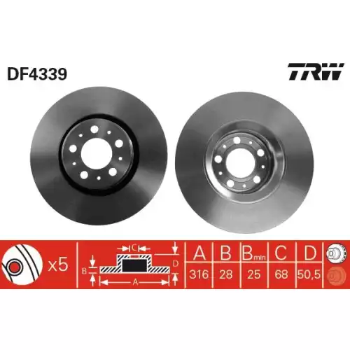 TRW Ön Fren Diski Havalı 316mmmm DF4339