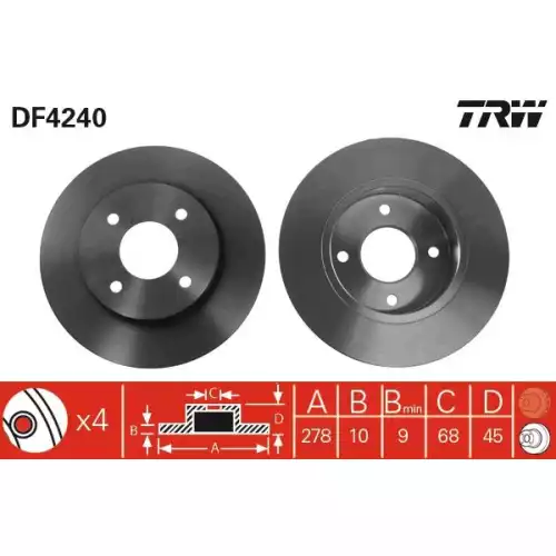 TRW Arka Fren Diski Düz DF4240