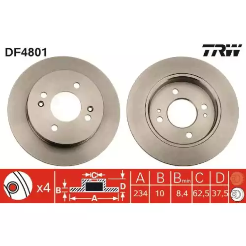 TRW Arka Fren Diski Düz DF4801