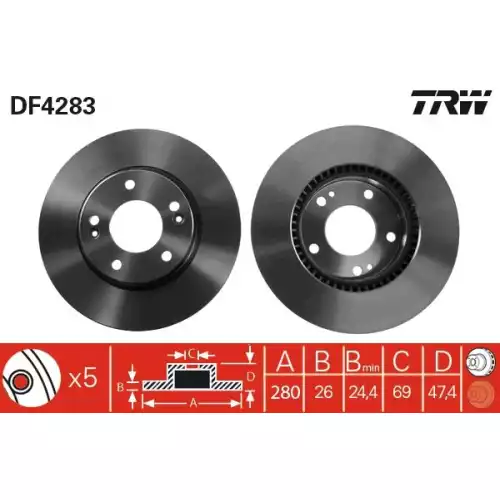 TRW Ön Fren Diski Havalı 280.5mm Takım DF4283