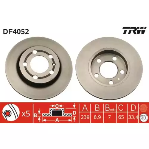 TRW Arka Fren Diski Düz DF4052