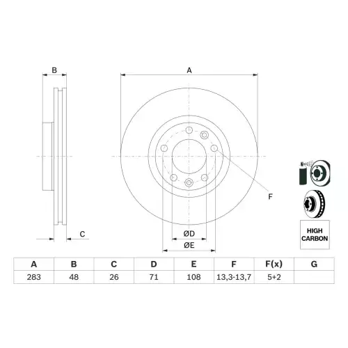 BOSCH Ön Fren Diski 283mm Havalı Yüksek Karbon Alasımlı 0986479193