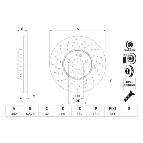 BOSCH Fren Diski Ön Adet 0986479G40