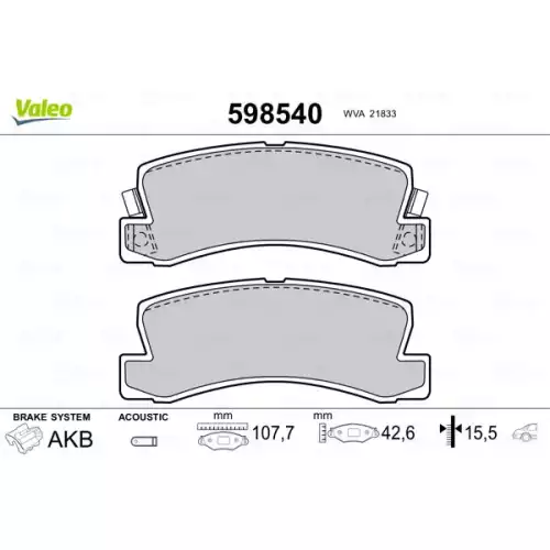 VALEO Arka Fren Balatası Tk 598540