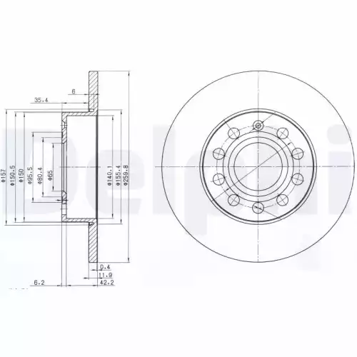 DELPHI Arka Fren Diski Dolu Ø260 5 Bıjon BG3890