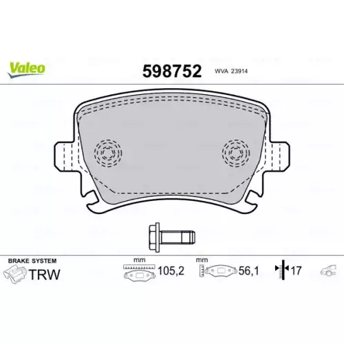 VALEO Arka Fren Balatası Tk 598752